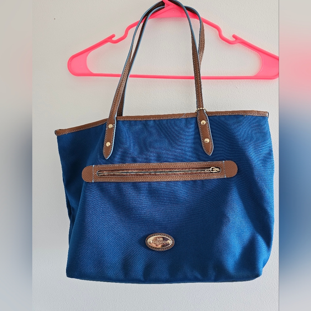 Coach Navy and Brown Tote Bag